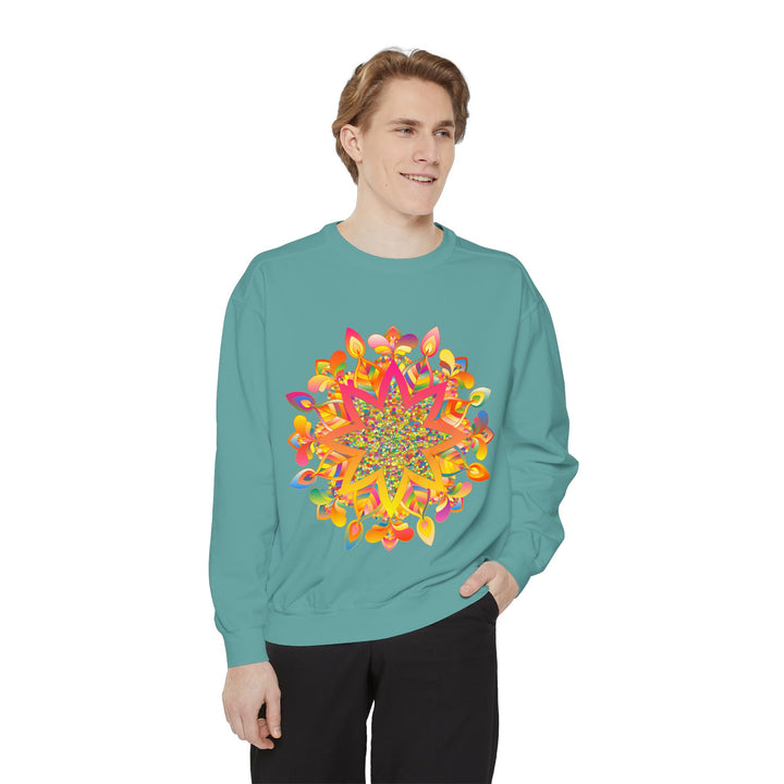 Colorful Mandala Sweatshirt with intricate geometric patterns and vibrant colors for bohemian style lovers and casual fashion enthusiasts