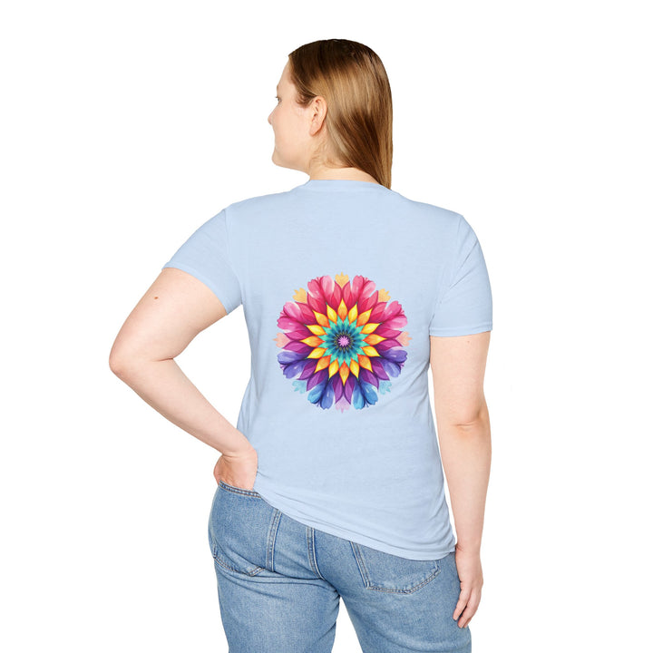 Beautiful t-shirt with a floral mandala design and inspiring quote