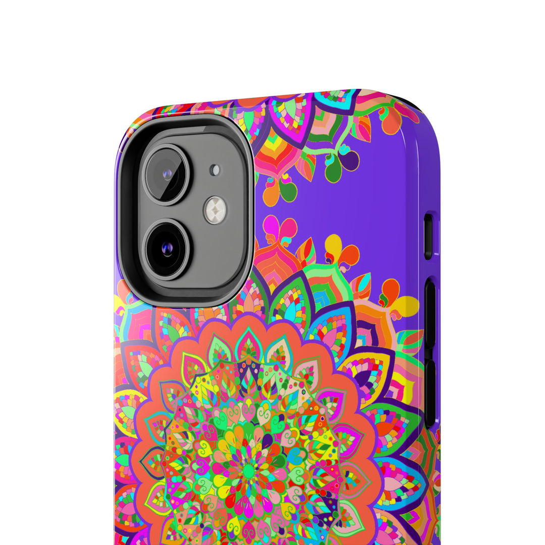 Stylish hand drawn purple mandala art phone case for protection and style