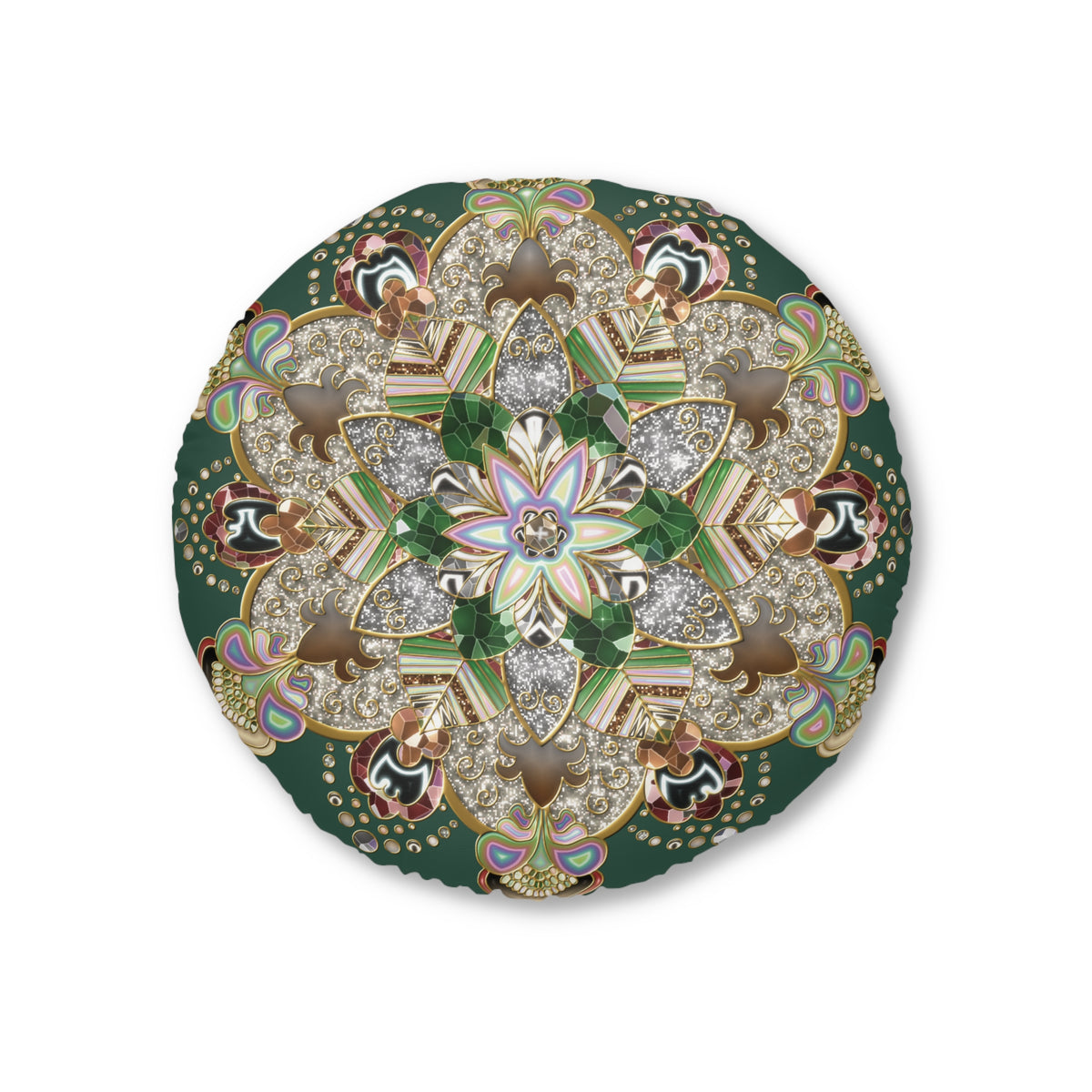 Round Tufted Floor Pillow with Ornate Mandala Design
