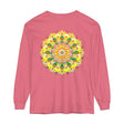 Colorful and intricate mandala design on a unisex long sleeve t-shirt