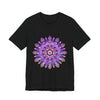 Vibrant purple and gold mandala tee featuring intricate spiritual art design