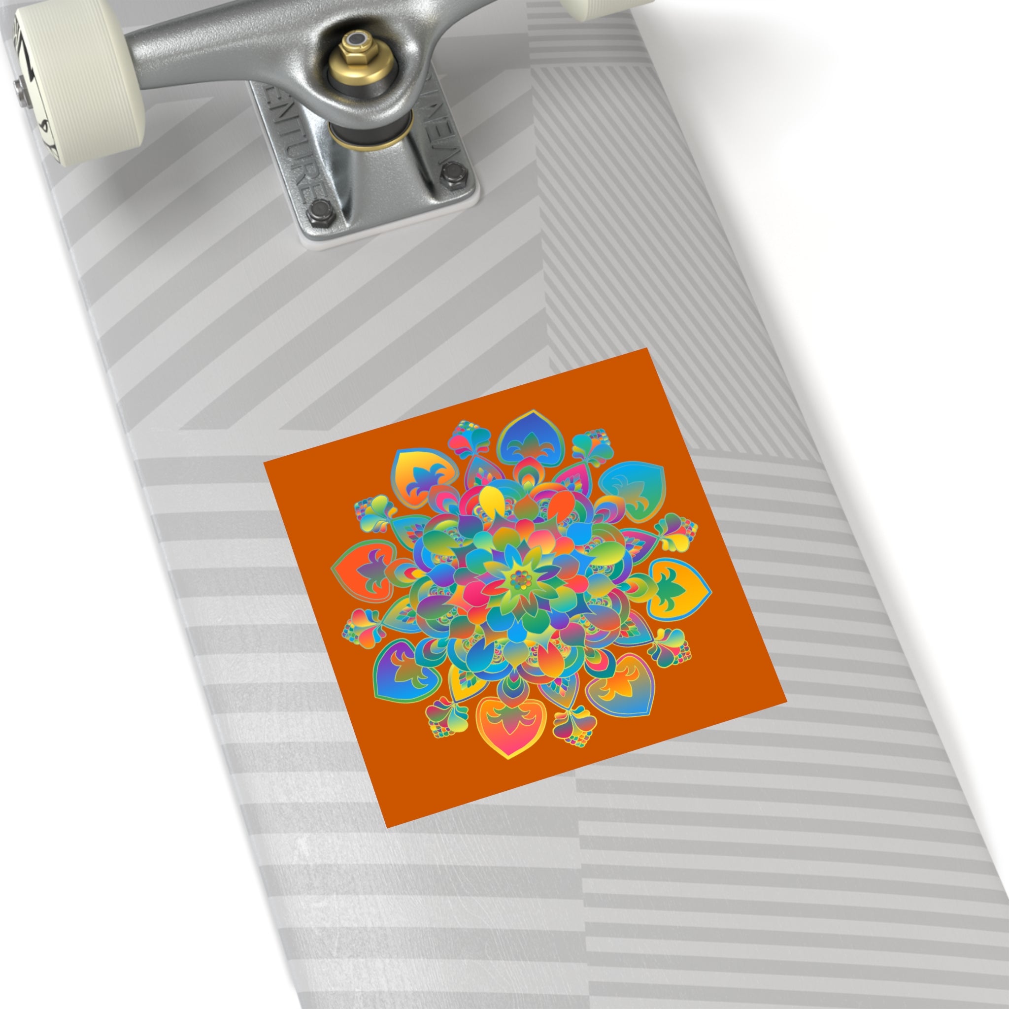 Hand-Drawn Mandala Laminate Stickers – Gold, Red, and Green on Burnt Orange