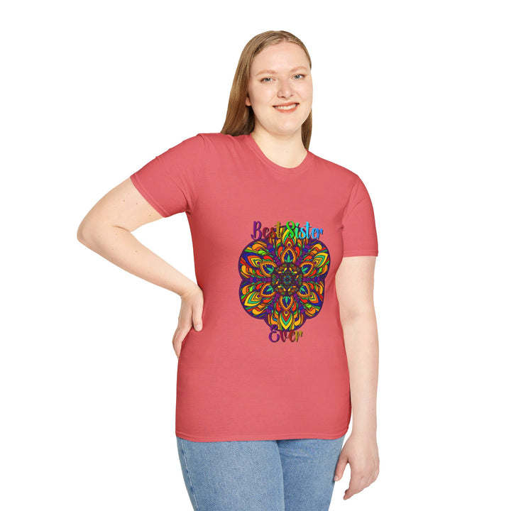 Mandala Art Gift for Sister Unisex Softstyle T-Shirt - Hand-Drawn Design depicting a beautiful and intricate mandala art with vibrant colors and exquisite details perfect as a gift for your sister