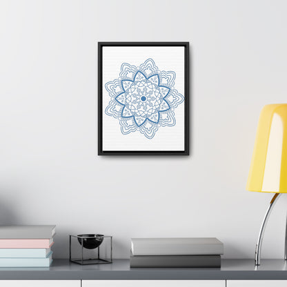 Beautiful steel blue mandala design wall art on gallery canvas wraps, handmade and vertical frame for a stunning decorative piece