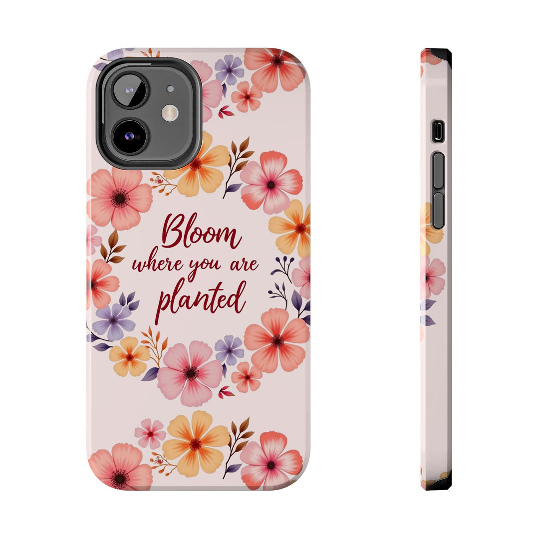 Beautiful light pink phone case with flower garland design, perfect for spring