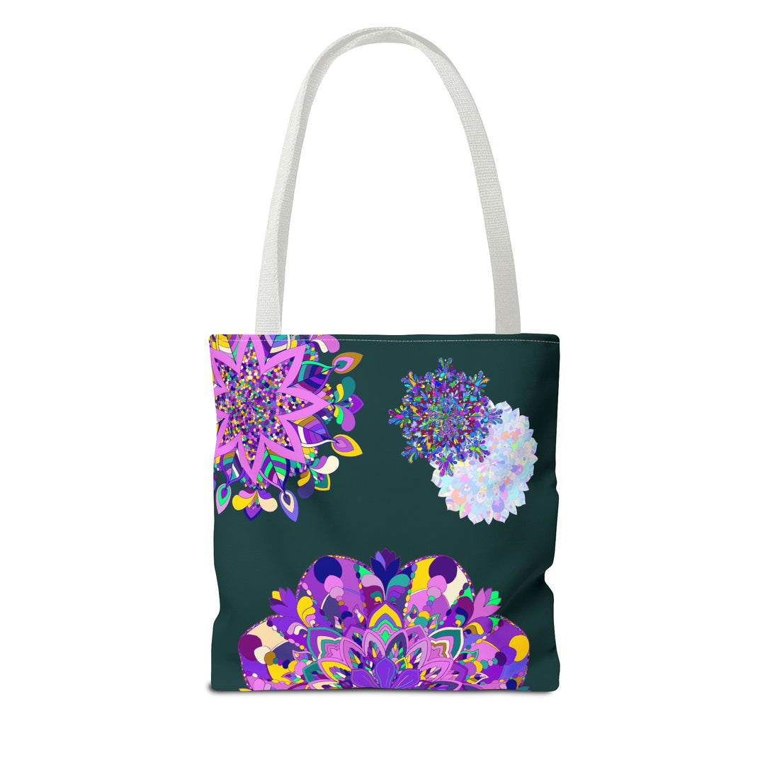 Colorful mandala tote bag with intricate floral and geometric designs, perfect for carrying your essentials in style