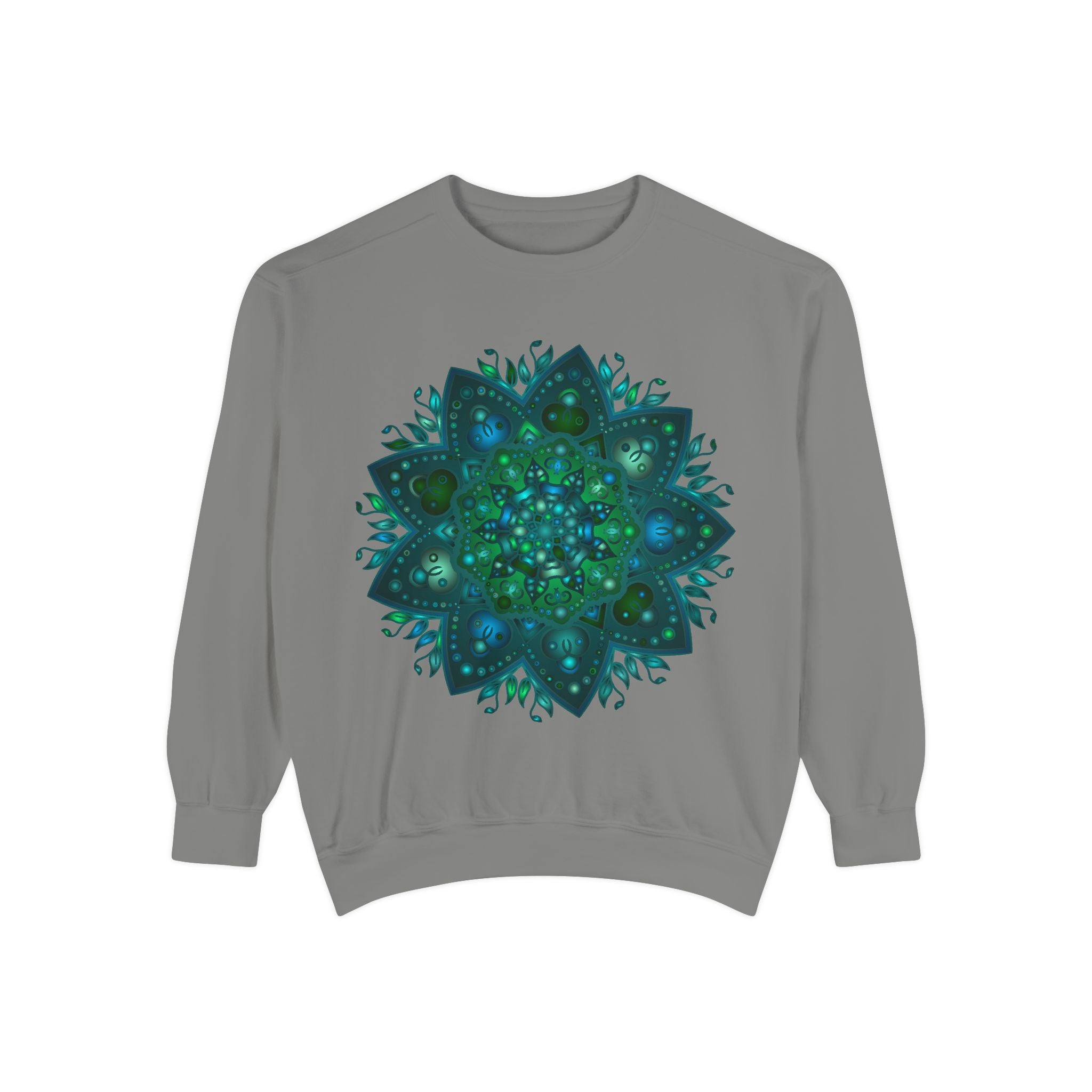 Teal and blue mandala sweatshirt with intricate design, perfect for casual and stylish wear