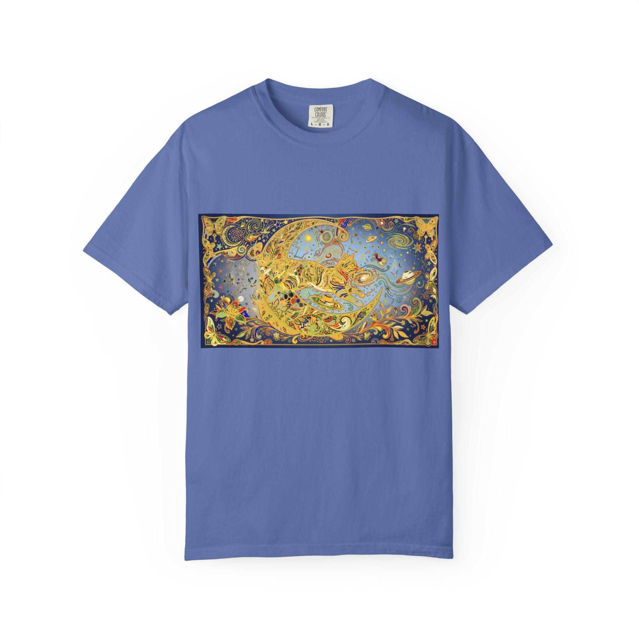 Crescent Cat & Moon T-Shirt — Vintage Celestial Tee