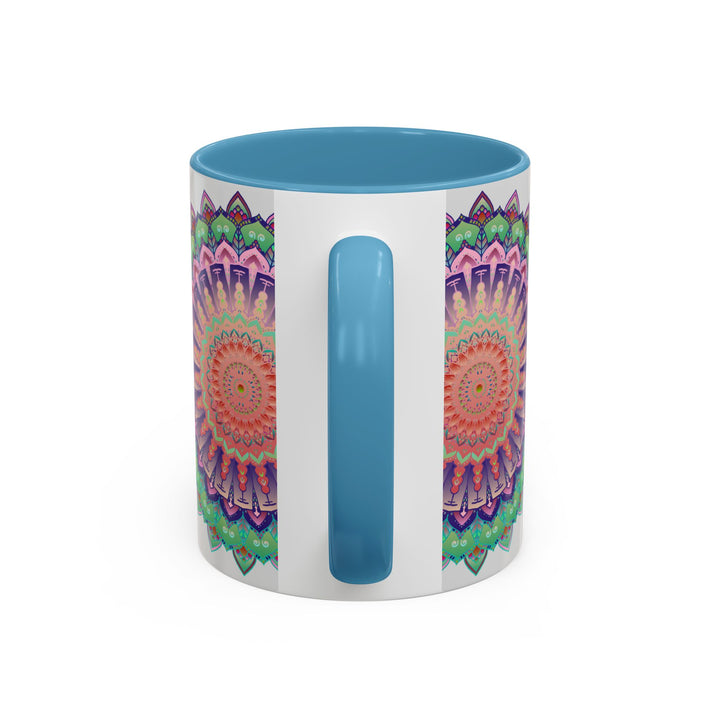 Colorful floral mandala art mug with intricate design and vibrant colors