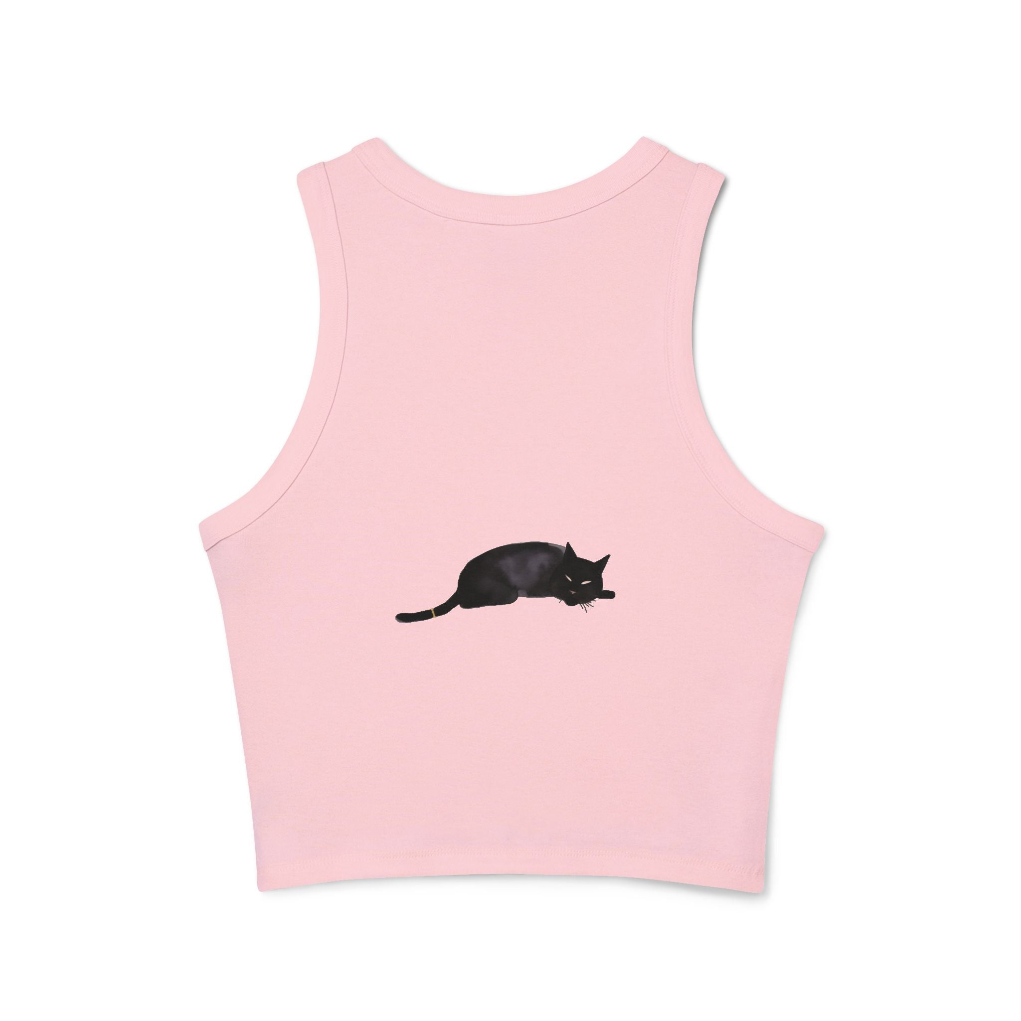 Black Cat Sleep Racerback Tank Top - Women's sleeveless sleepwear with cute cat graphic design