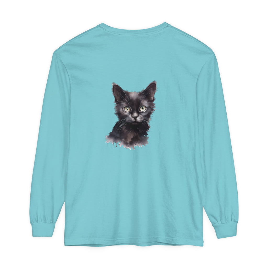 Black Cat Watercolor Long Sleeve T-Shirt - Women's Animal Graphic Tee