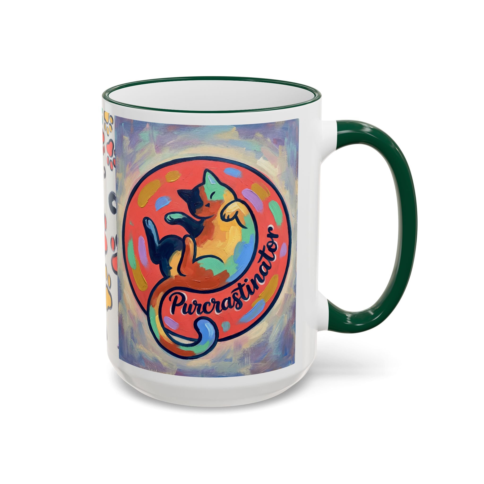 Bunte Tasse mit Pfotenabdruck und Akzentrand für Tierliebhaber (11oz/15oz)