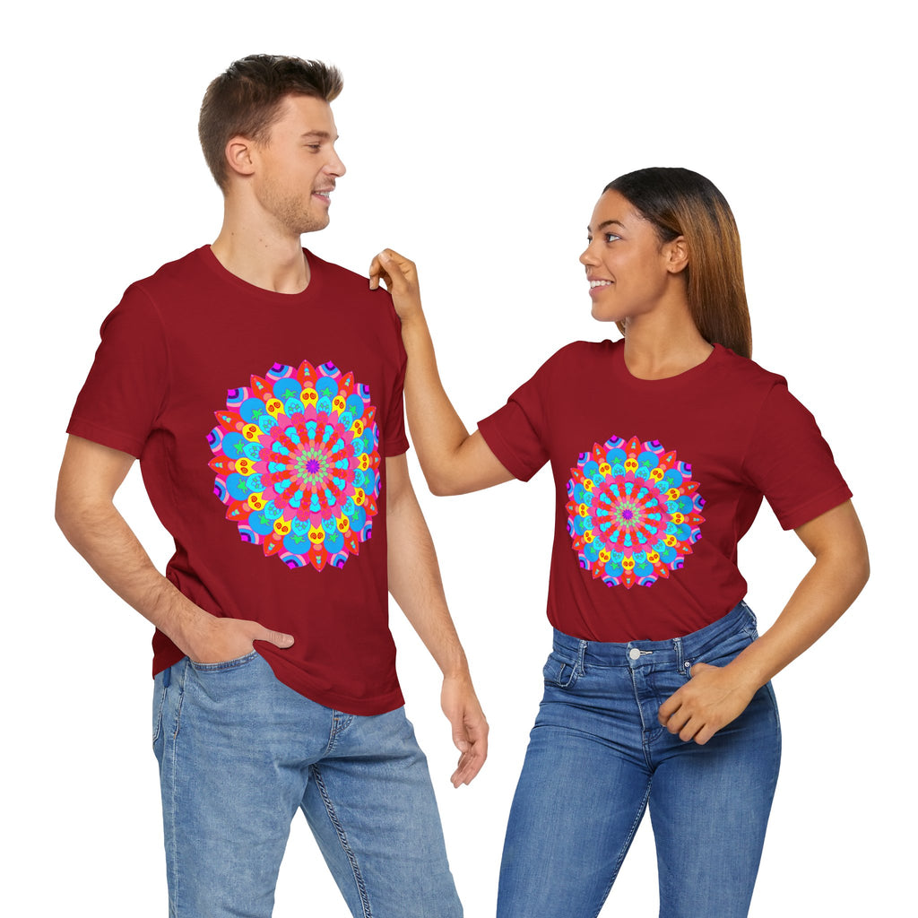 Colorful mandala t-shirt featuring psychedelic art in vibrant and eye-catching colors