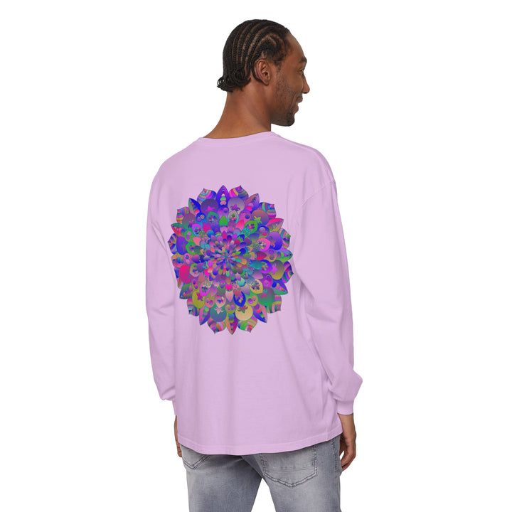 Colorful and intricate mandala design on a long sleeve t-shirt