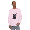 Black Cat Watercolor Long Sleeve T-Shirt - A stylish and comfortable cotton shirt featuring a vibrant watercolor print of a black cat against a colorful background