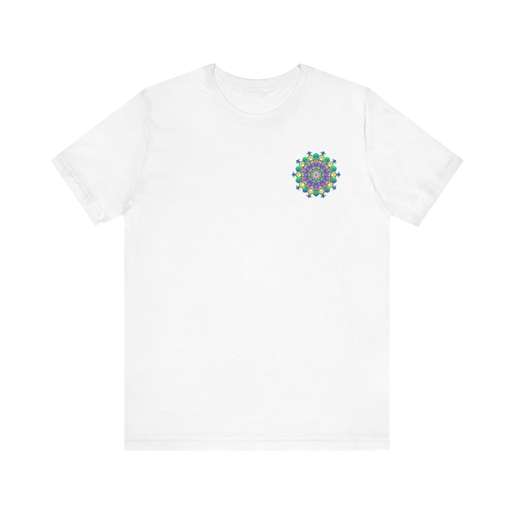 Colorful mandala tee featuring intricate spiritual designs for peace and harmony