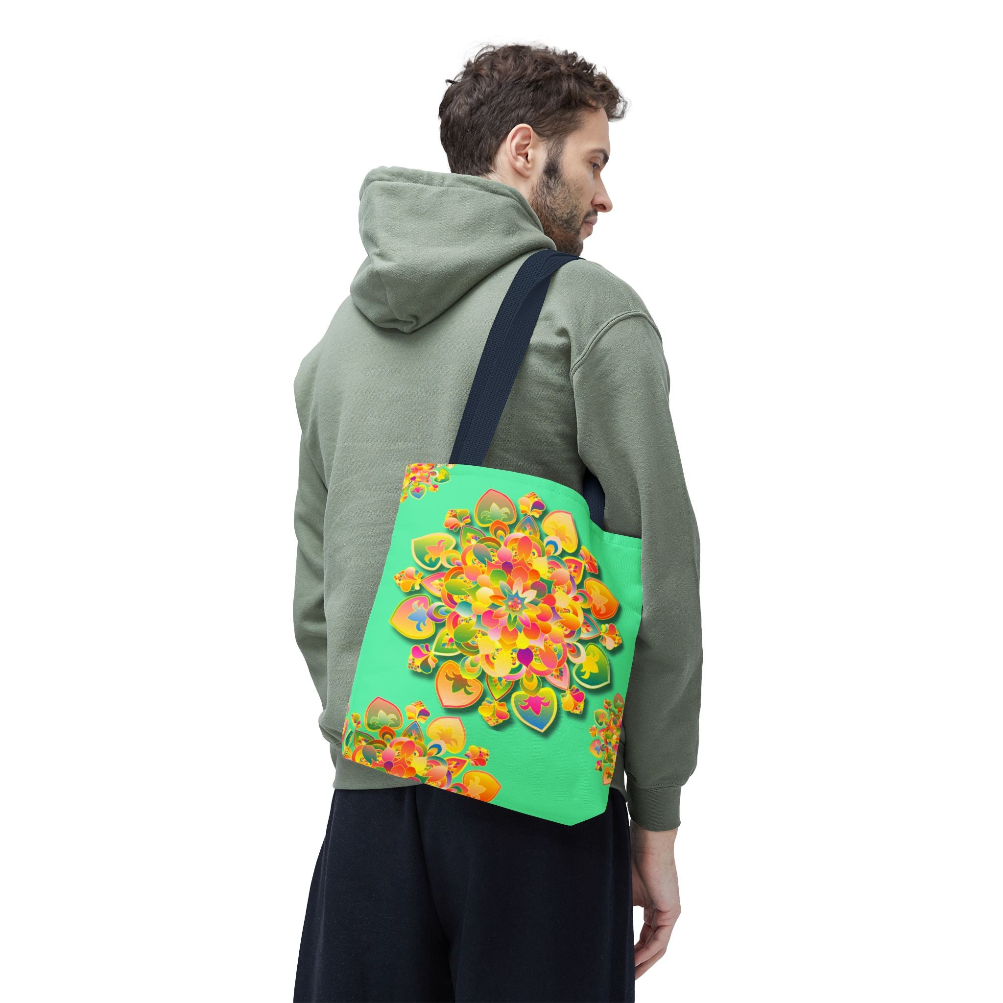 Floral Mandala Tote Bag — Bright Tropical Green All-Over Print
