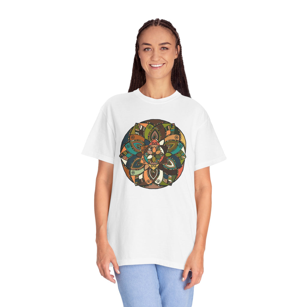 Mandala Earth Flora T-Shirt — Earthy Tones Geometric Art Tee