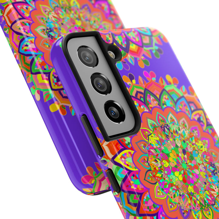 Phone Case featuring a hand-drawn purple Mandala Art design, perfect for protecting your phone with a touch of unique, artistic style