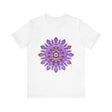 Beautiful purple and gold mandala tee featuring intricate spiritual art design