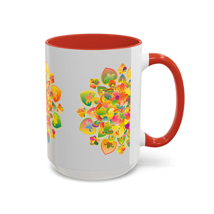 Hand-painted mandala art mug with colorful and detailed floral design