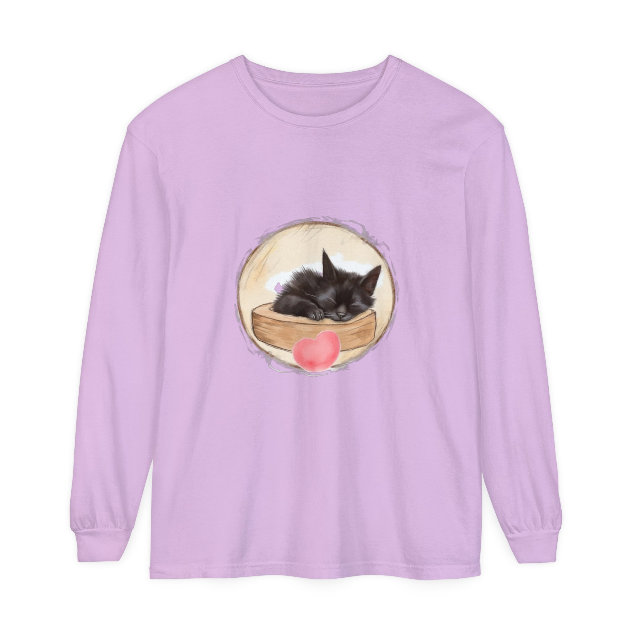 A cute, cozy, and comfortable unisex t-shirt featuring an adorable sleeping kitten design perfect for bedtime