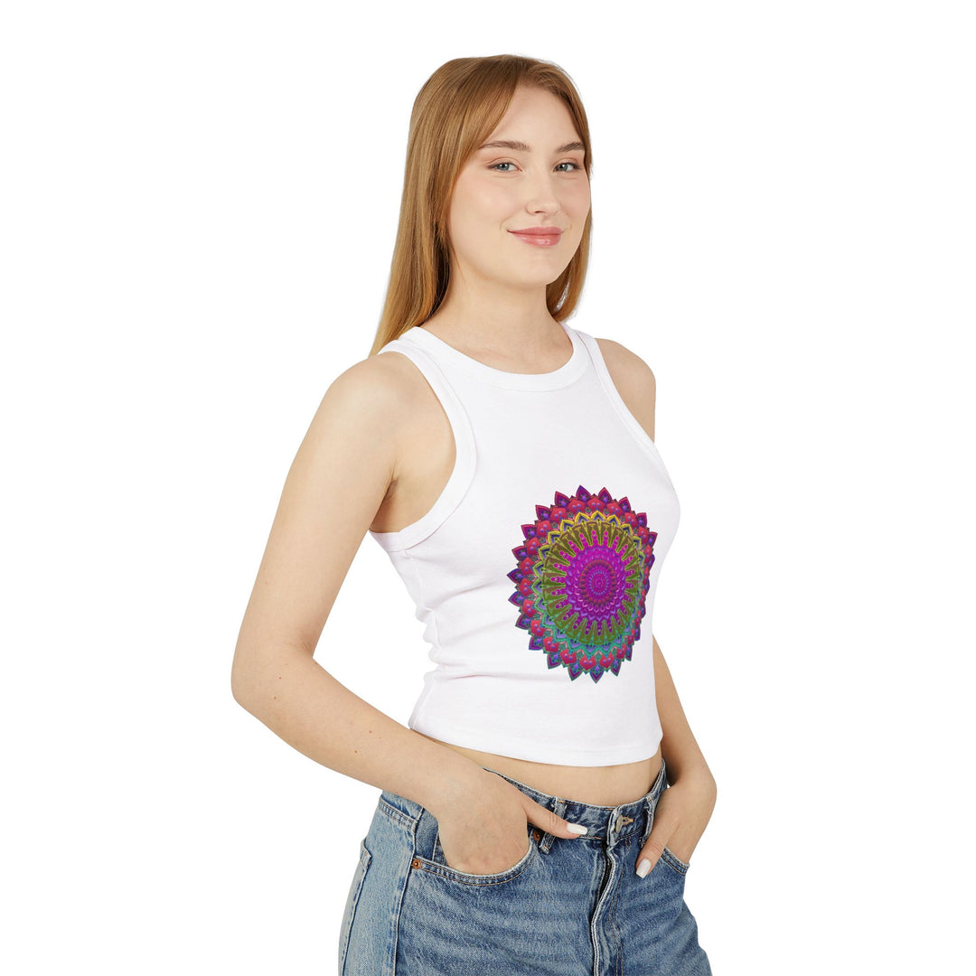 Colorful and intricate mandala patterned racerback tank top for women