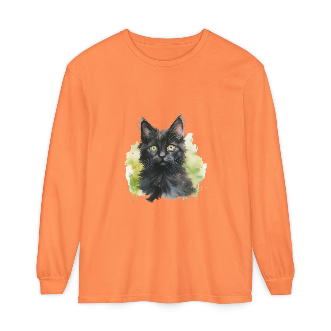 Black Kitten Watercolor Long Sleeve Tee