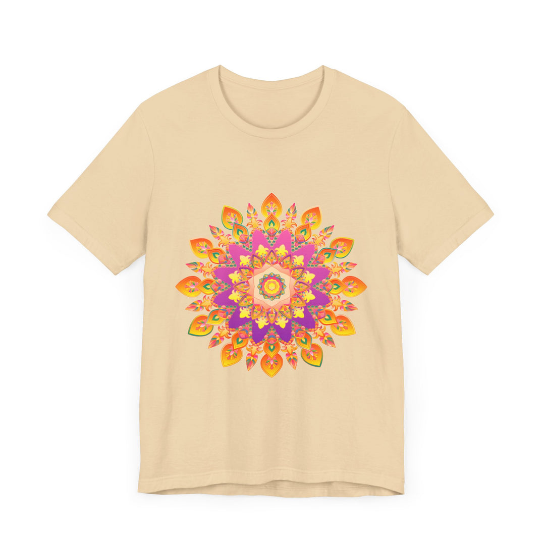 Beautiful and intricate mandala design in vibrant colors on a t-shirt