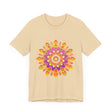 Beautiful and intricate mandala design in vibrant colors on a t-shirt