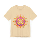 Beautiful and intricate mandala design in vibrant colors on a t-shirt