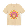 Beautiful and intricate mandala design in vibrant colors on a t-shirt