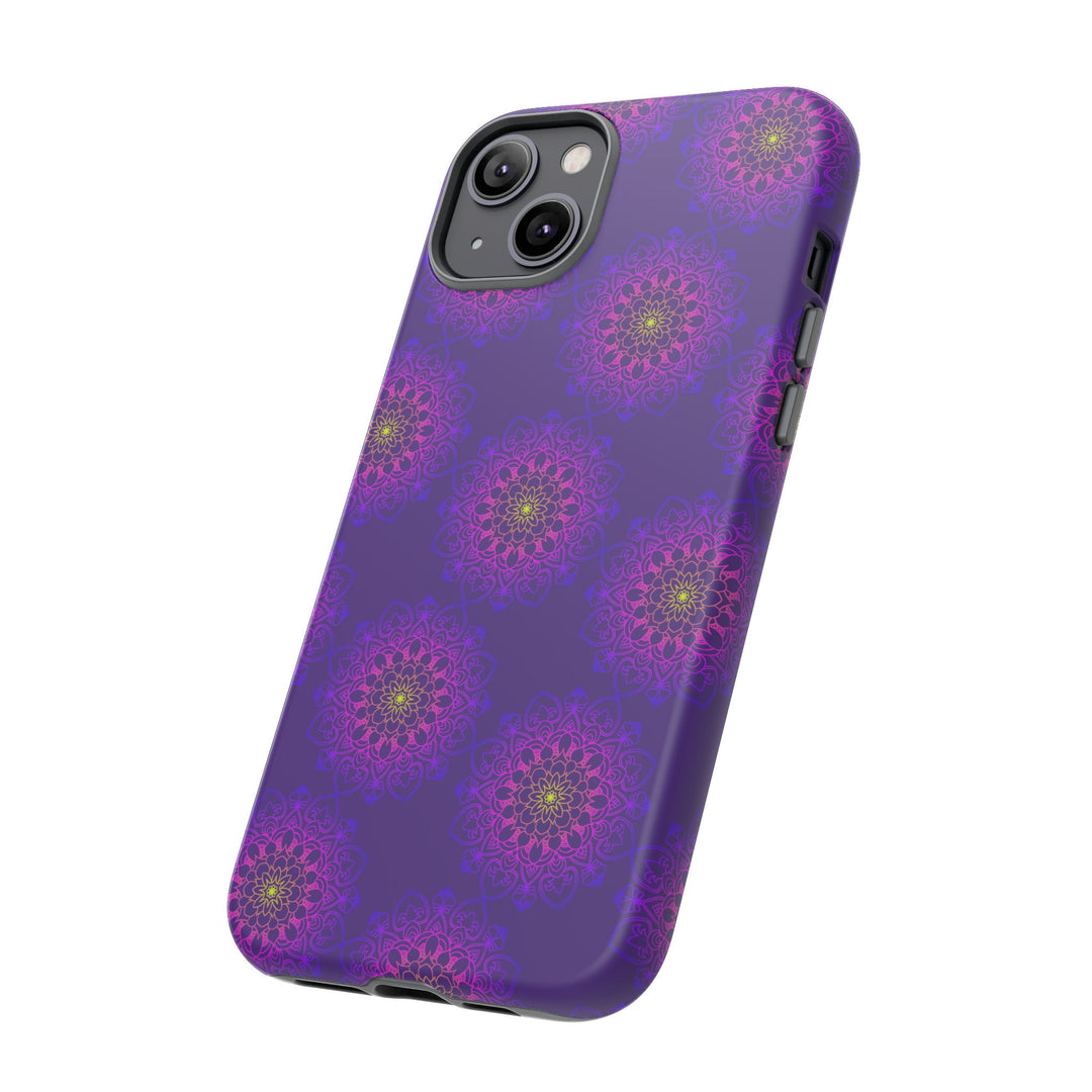 Intricate Purple Floral iPhone Case with Bold Mandala Design