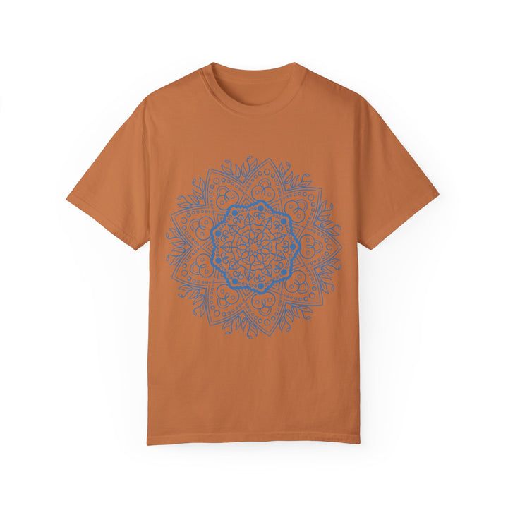 Handmade Mandala Art Tshirt - Unisex Garment-Dyed Tee in vibrant colors and intricate design, perfect for casual wear or yoga practice