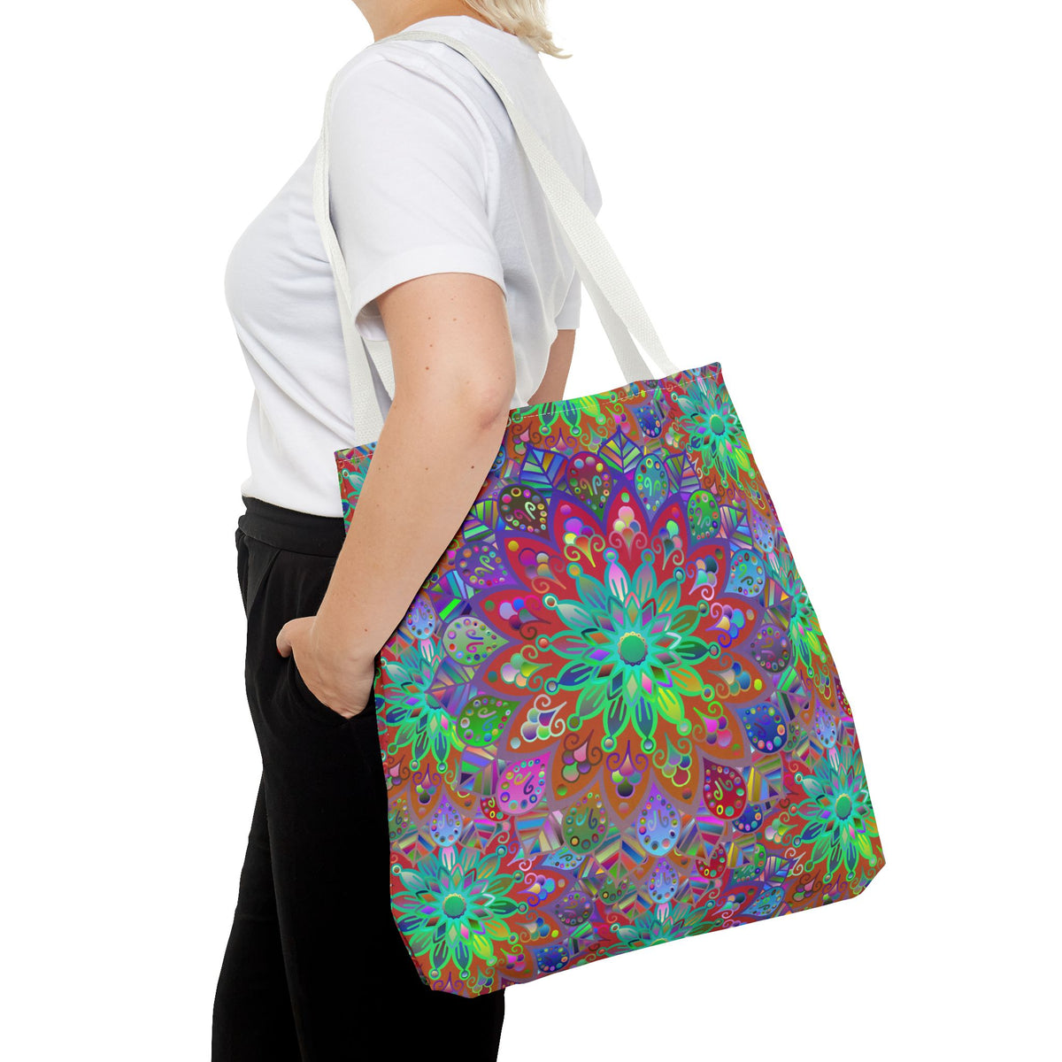Psychedelic Mandala Tote Bag — Colorful Boho All-Over Print Tote