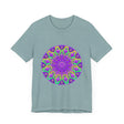 Beautiful purple and green mandala tee with intricate and detailed design