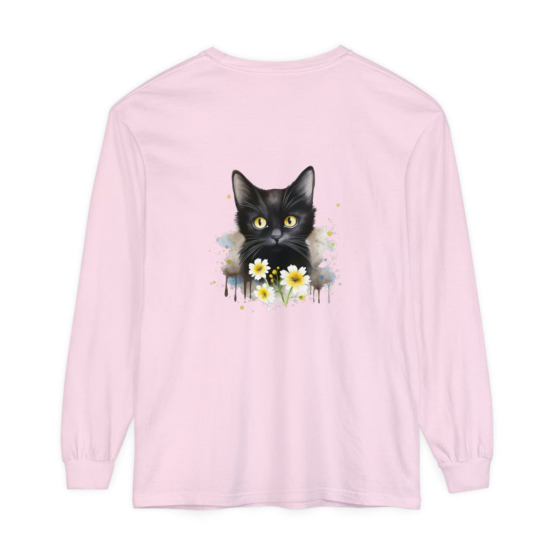 Black Cat Watercolor Floral Unisex T-Shirt with unique hand-painted design