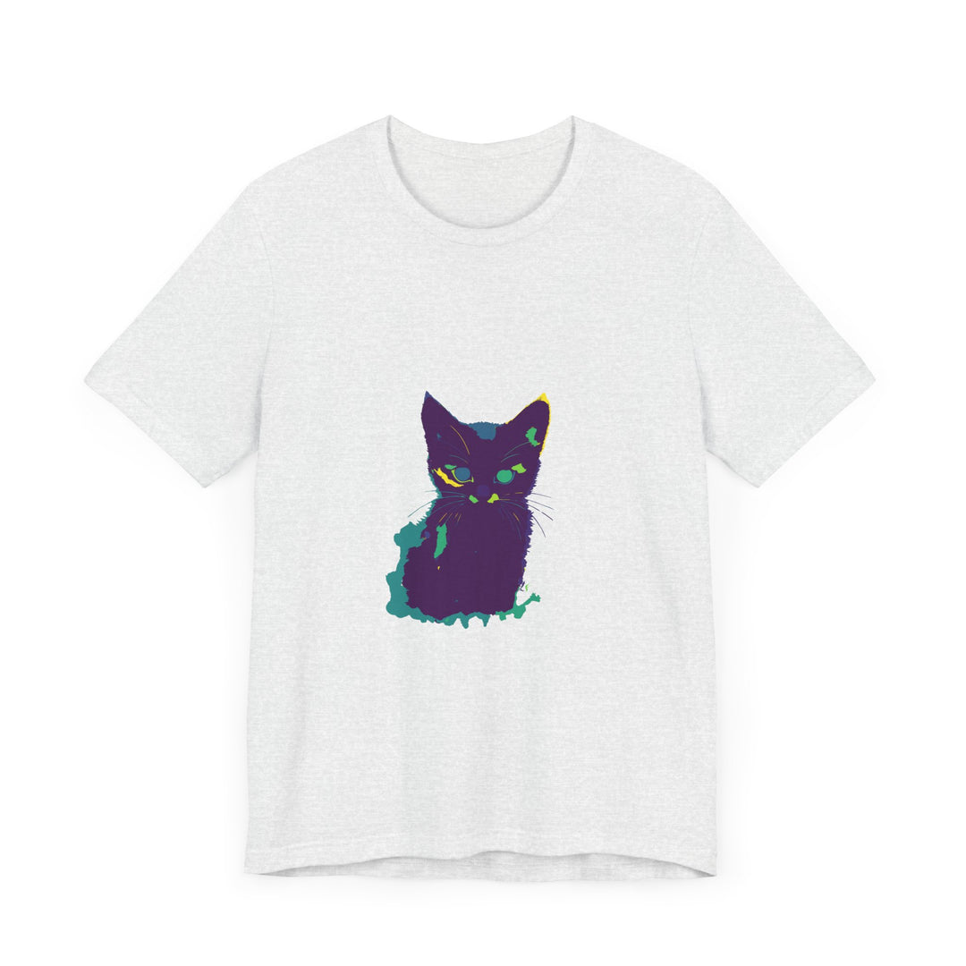 Colorful whimsical cat silhouette tee, perfect for cat lovers