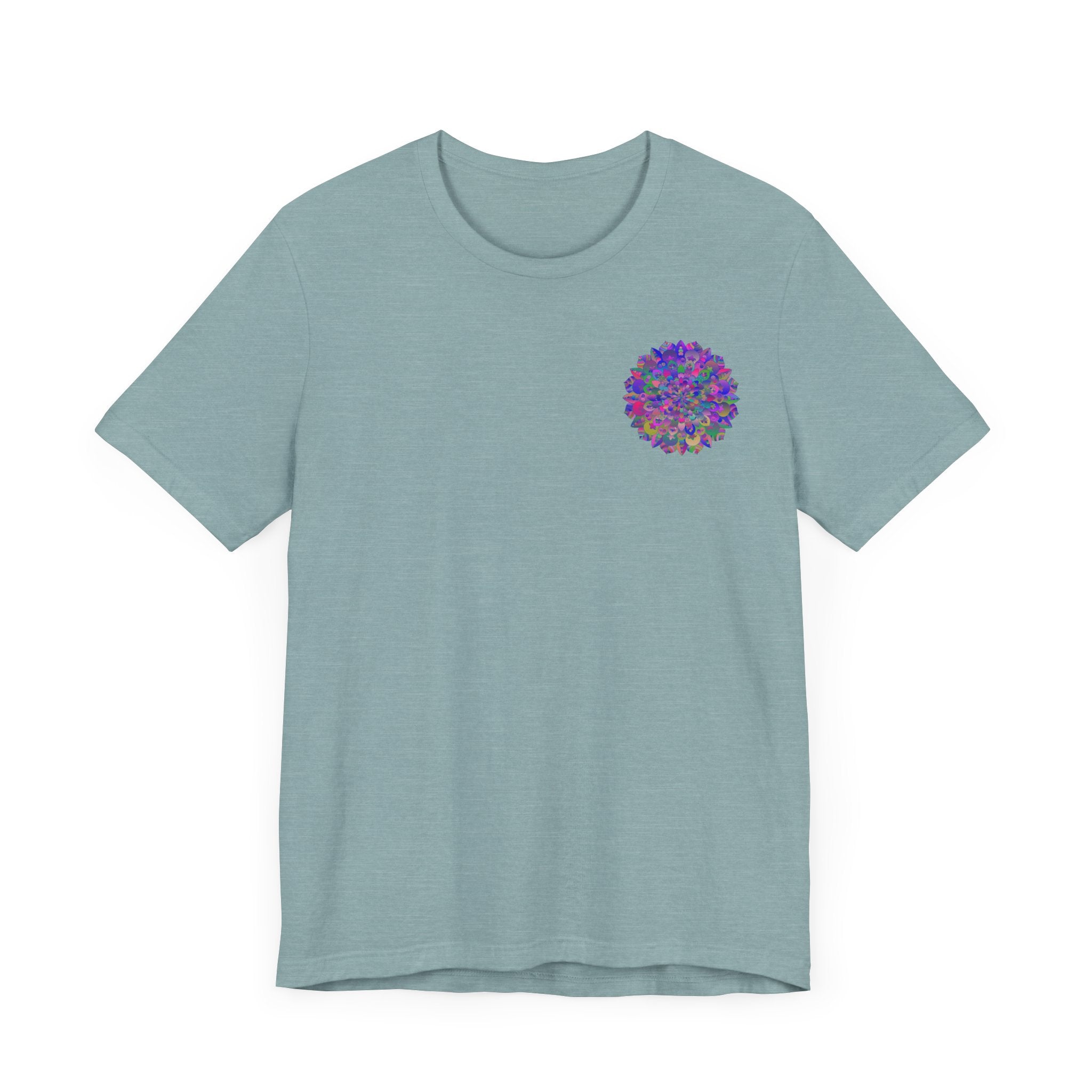 Vibrant Mandala Tee featuring intricate design symbolizing spiritual peace and harmony with a colorful and eye-catching pattern, perfect for yoga and meditation practices