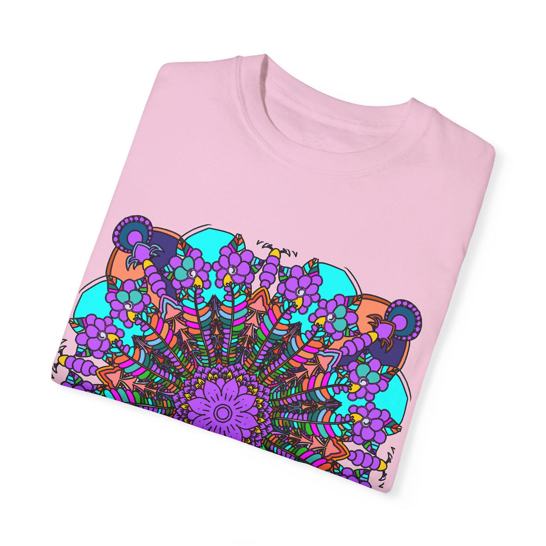 Unisex Mandala T-Shirt made of 100% ring-spun cotton, featuring hand-drawn mandala art and garment-dyed for extra comfort