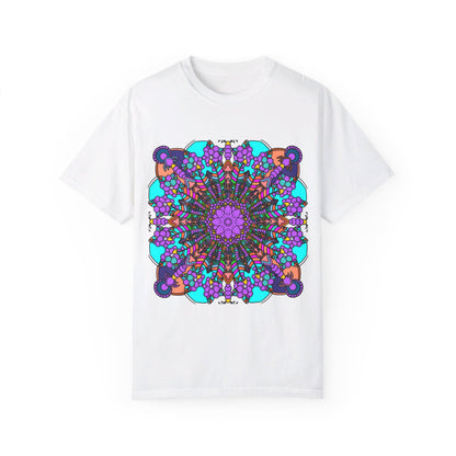 Unisex Mandala T-Shirt showcasing hand-drawn mandala art, made with 100% ring-spun cotton and garment-dyed for extra comfort