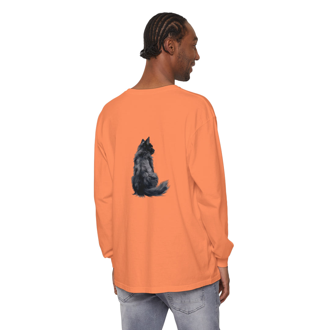 Black Cat Silhouette Unisex Long Sleeve T-Shirt in classic black color