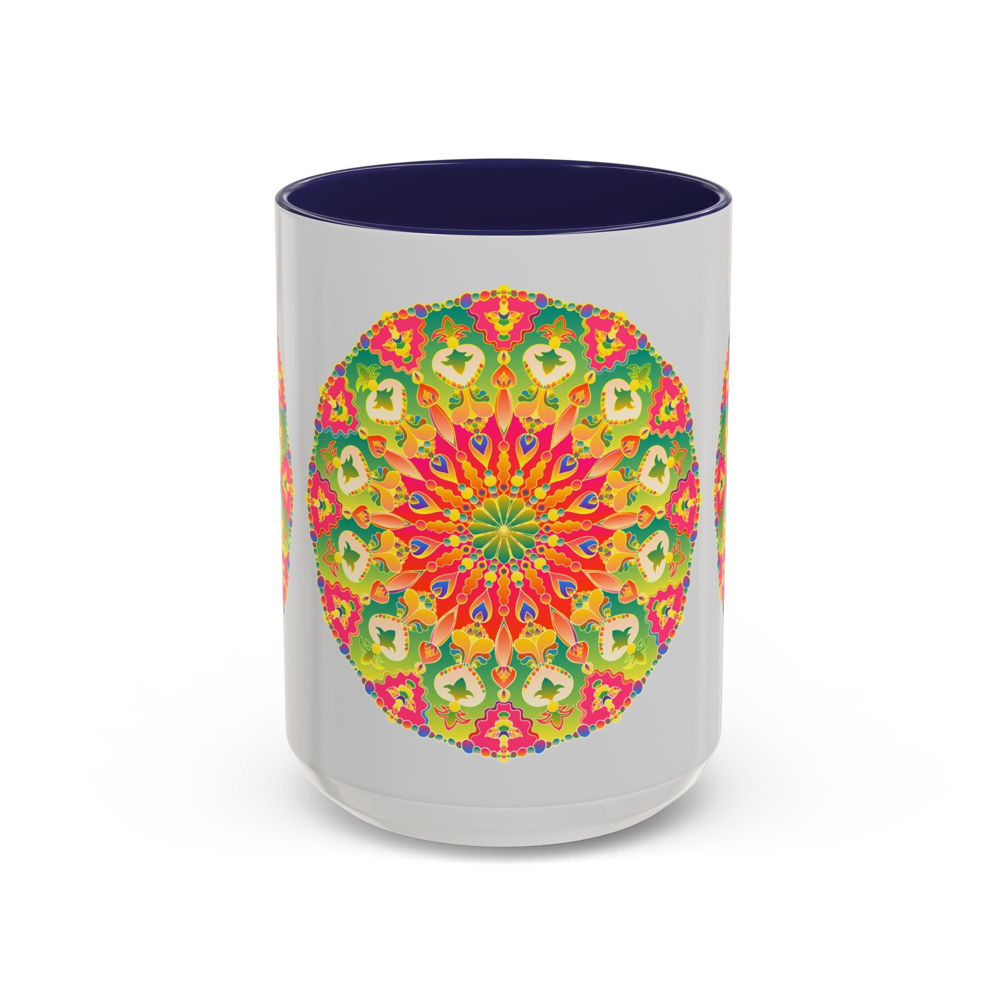 Beautiful mandala art mug with vibrant and colorful design, perfect for enjoying your favorite hot beverages in style