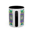 Vibrant Mandala Art Mug in Light Grey, a beautiful and intricately designed ceramic mug perfect for enjoying your favorite hot beverages
