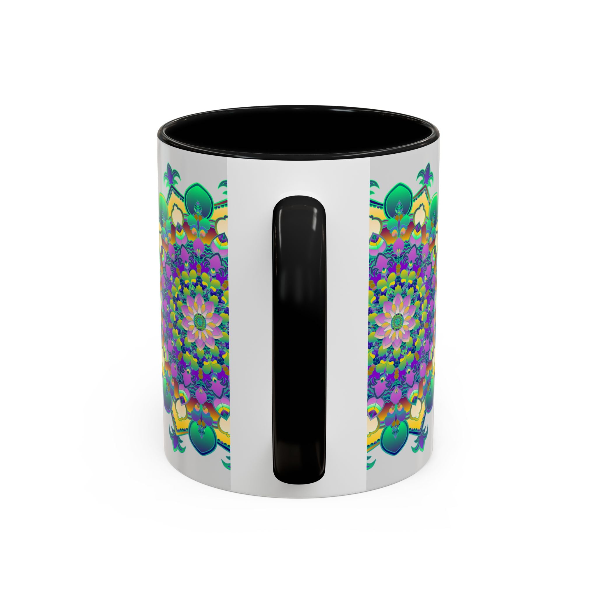 Vibrant Mandala Art Mug in Light Grey, a beautiful and intricately designed ceramic mug perfect for enjoying your favorite hot beverages