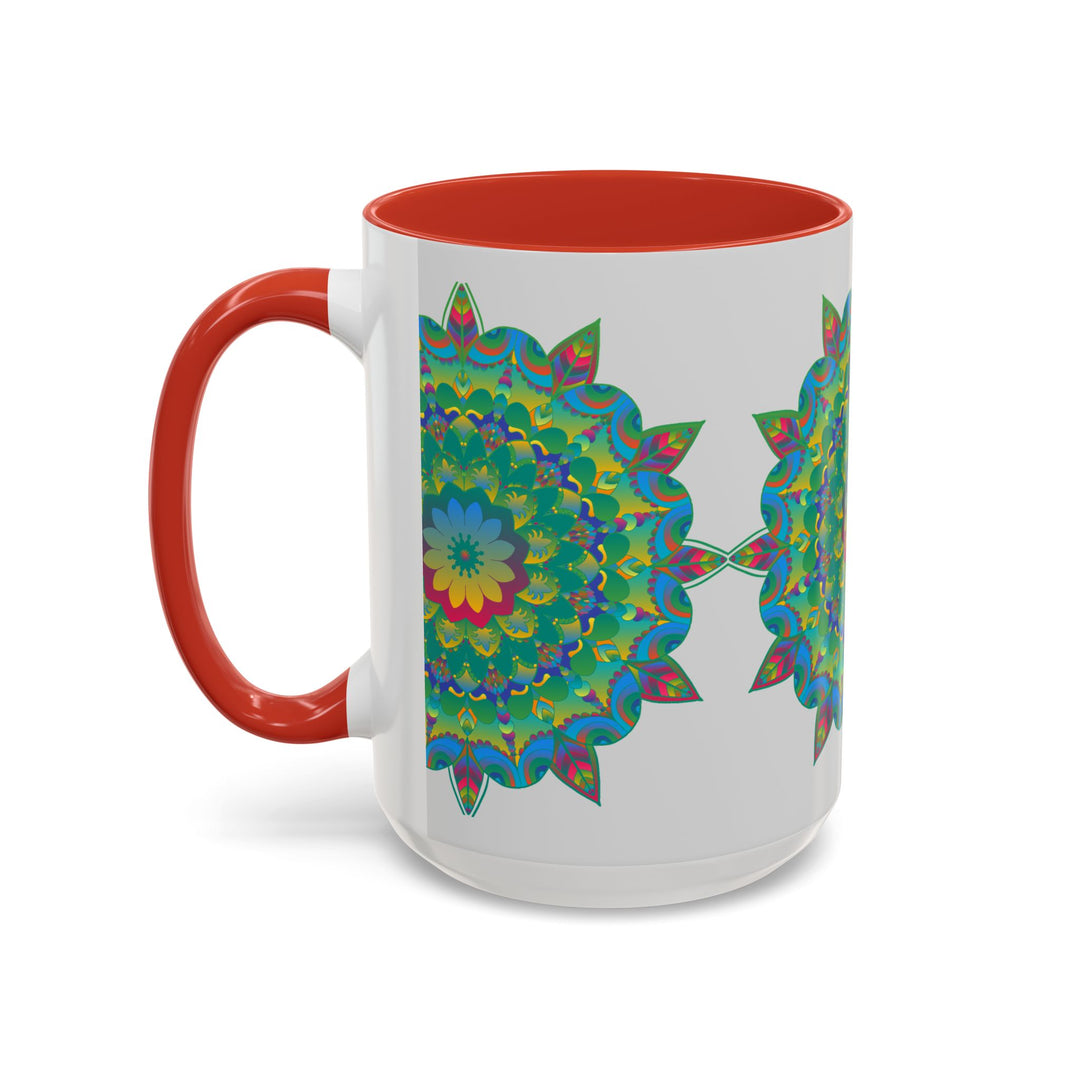 Vibrant and intricate mandala art mug with colorful floral design