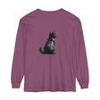 Black Cat Mystery unisex long sleeve tee, black with cat and moon design