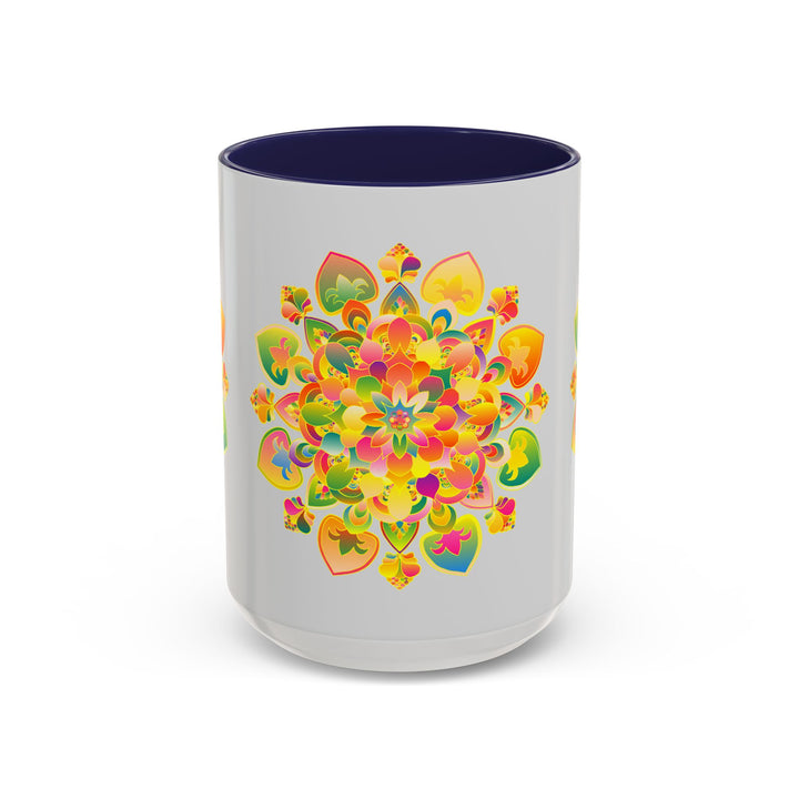 Beautiful mandala art mug with a colorful floral design, perfect for enjoying your morning coffee or tea in style