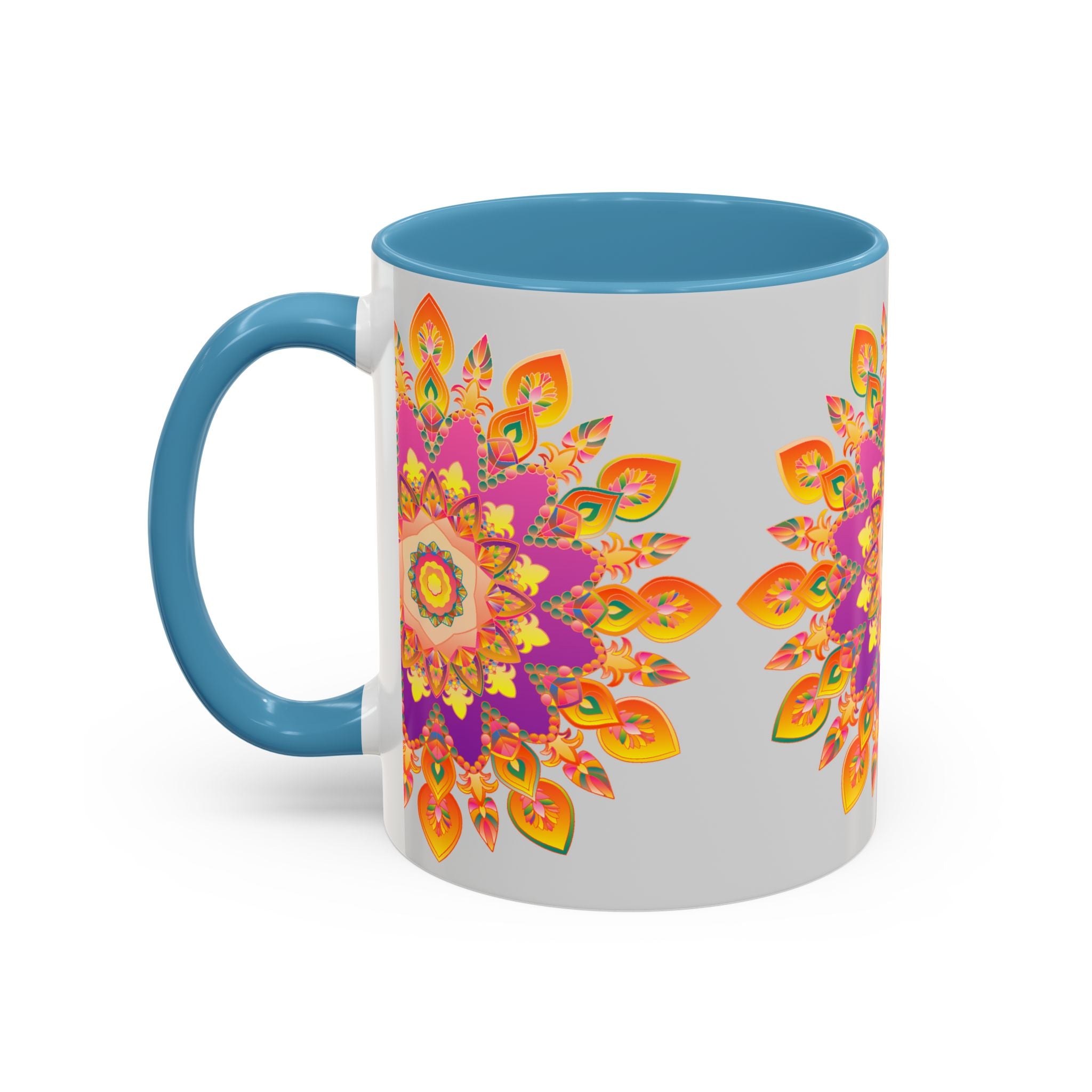 Colorful floral mandala art mug with vibrant colors and intricate design